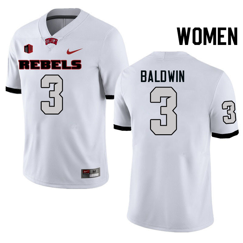 Women #3 Johnathan Baldwin UNLV Rebels College Football Jerseys Stitched-White